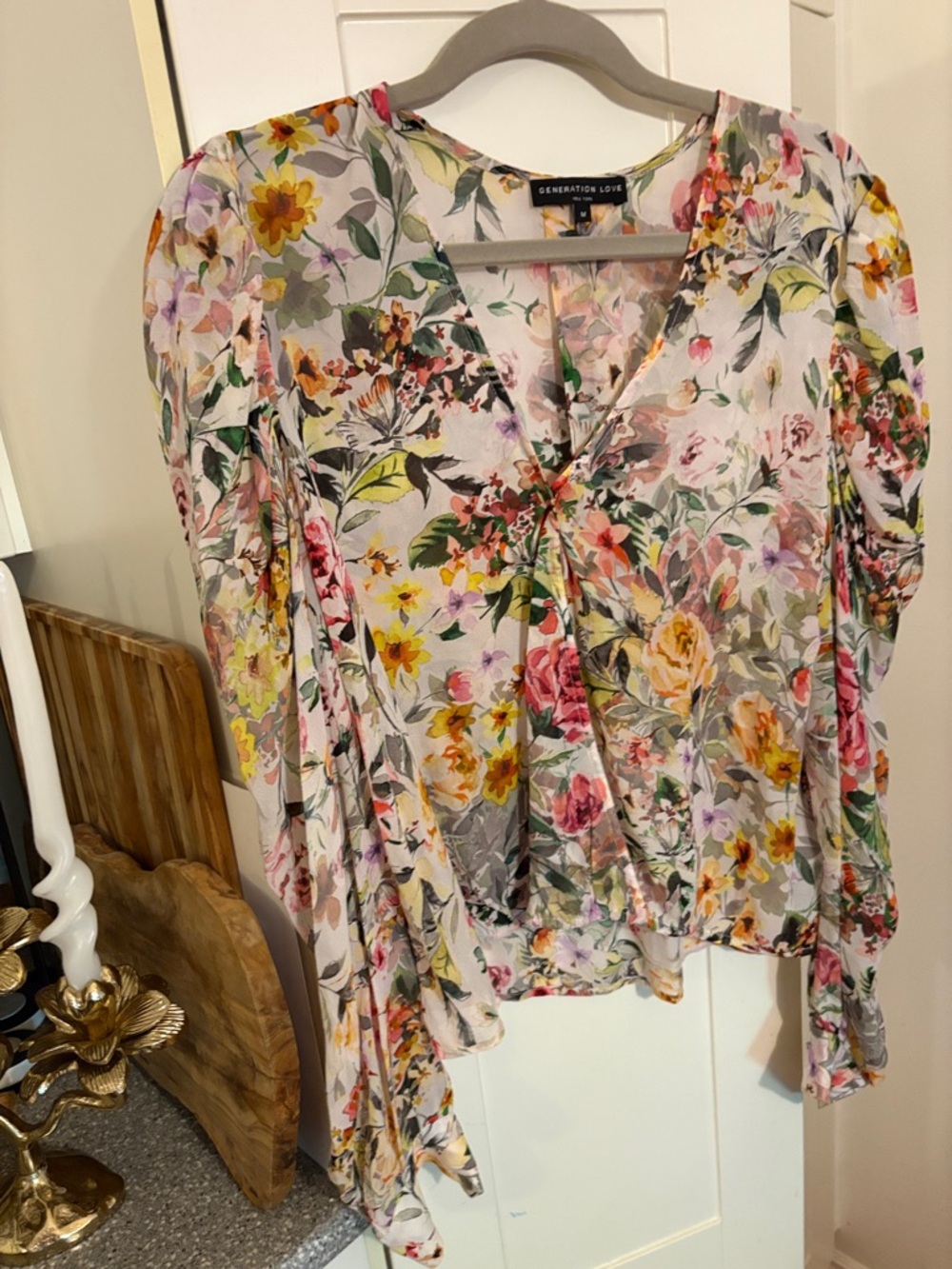 Generation Love Silk Sheer Floral V-Neck Blouse